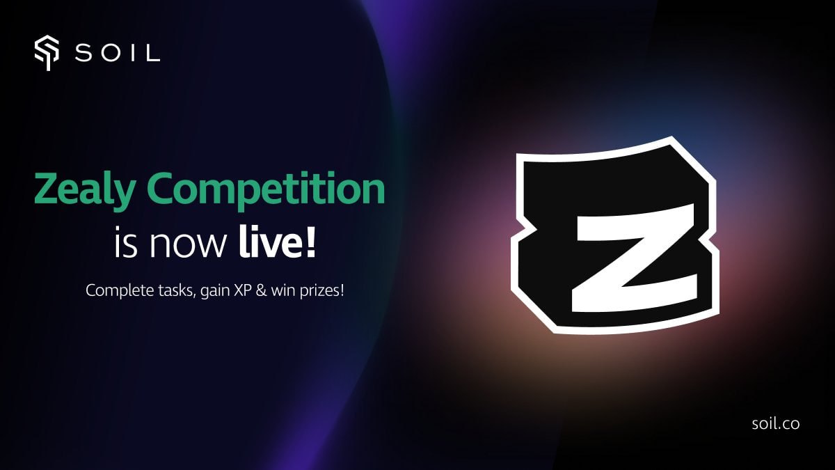 The $SOIL #Zealy campaign for the community is live again! It's a great chance to join our community The prize pool is over $1000 with 20 winners! 🥇1st: $400 USDT 🥈2nd: $250 USDT 🥉3rd: $100 USDT There are many $25 and $10 prizes, too! Join now 👇 zealy.io/c/soil/