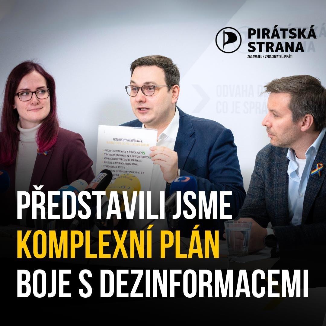 Dezinformace jsou jedním z největších problémů, kterým aktuálně čelíme. Podle světového ekonomického fóra tím dokonce vůbec největším. Dnes jsme představili ucelený plán, jak se s nimi vypořádat. Další detaily přineseme v nejbližších dnech!