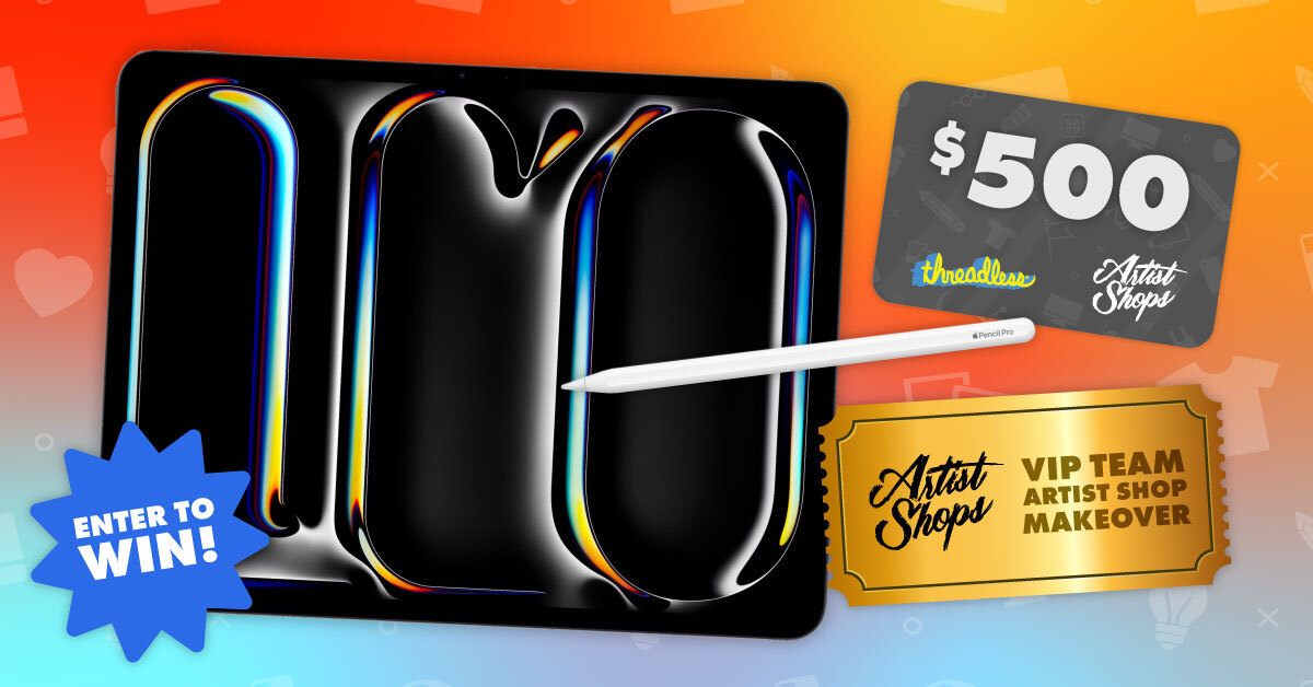 Let's take your Artist Shop to the next level. 🚀 Enter for a chance to win a brand new Apple iPad Pro, an Apple Pencil Pro, and a $500 gift card to elevate your Artist Shop. Details here: bit.ly/4bl7C8H #Illustrators #GraphicDesigners #DigitalArtists