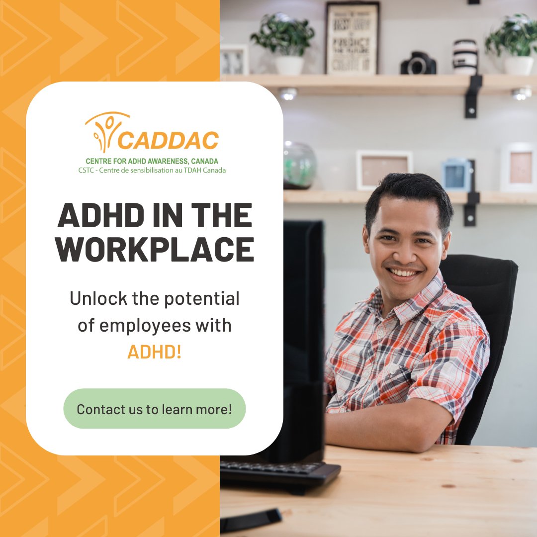 CADDAC’s new ADHD in the Workplace Workshop will provide an overview of how employees with #ADHD may be impacted at work and strategies for managing symptoms and maximizing #productivity. To learn more and sign up, visit caddac.ca/workshop-adhd-…