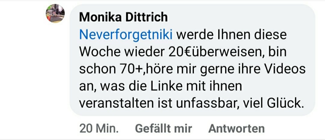 Danke für eure Unterstützung! 💙👍Genau sowas baut mich auf und lässt mich weiterkämpfen! Danke. Jede Unterstützung meiner Arbeit hilft mir extrem, trotz all der linken Versuche mich mundtot zu machen weitermachen zu können. Danke daher an jeden einzelnen, der meine