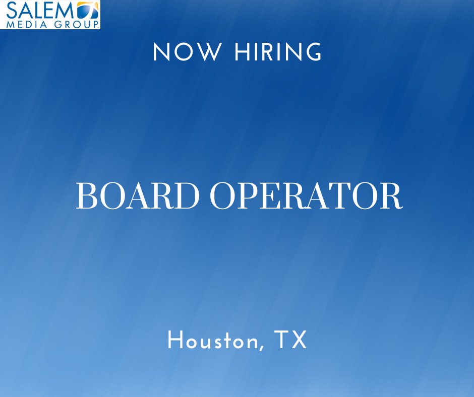 Salem Media Group is hiring a part-time Board Operator in Houston, TX. For more information about this opportunity & to apply online, please visit careers-salemmedia.icims.com/jobs/3195/boar…. #job #media #radio #sales #digital #broadcast #hiring #salemmediagroup #houstonjobs