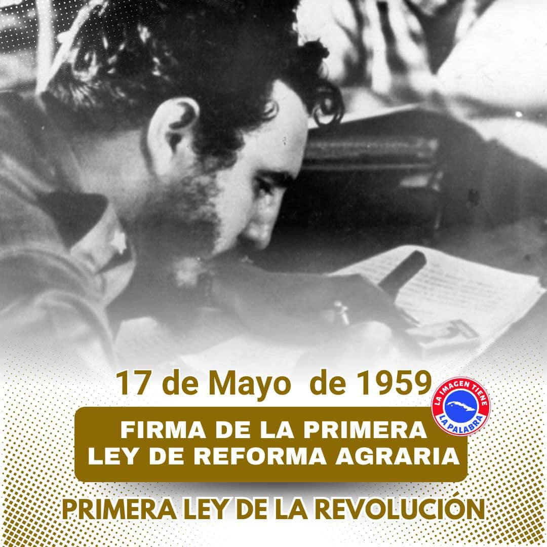 La firma de la Ley de Reforma Agraria, un día como hoy pero de 1959, dió cumplimiento a uno de los objetivos del programa del Moncada, la situación de explotación que vivían nuestros campesinos, la tierra paso a ser del que la trabajaba. #CubaVivenEnSuHistoria. #FidelPorSiempre.