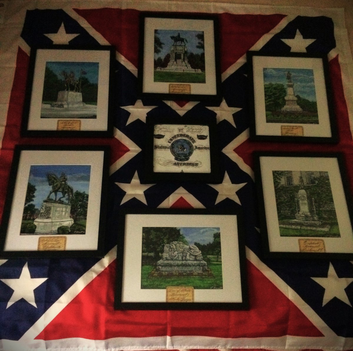 Set of 8 X 10 paintings matted to 11 X 14 of various monuments: The Lion Of Atlanta, Gen. Lee(Charlottesville), Gen. Forrest(Memphis), Gen. Lee(Richmond), Gen. A.P. Hill(Richmond), & the Durham, NC CSA monument. #art #artist #painting #acrylicpainting #csa #history #illustration