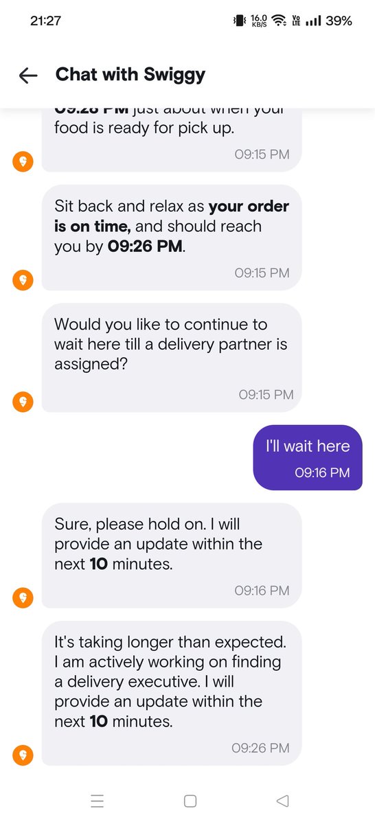 DivyanshuRehani's tweet photo. @SwiggyCares @Swiggy After 10 minutes again saying the same. I had placed the order at 8:26PM. More than an hour and order is still not picked. https://t.co/wImbmC2OE7