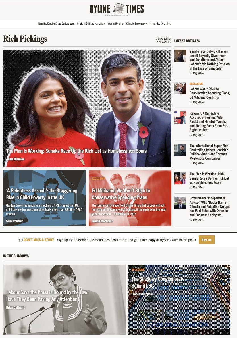 Our weekly digital front page 🔴RICH PICKINGS🔴 bylinetimes.com