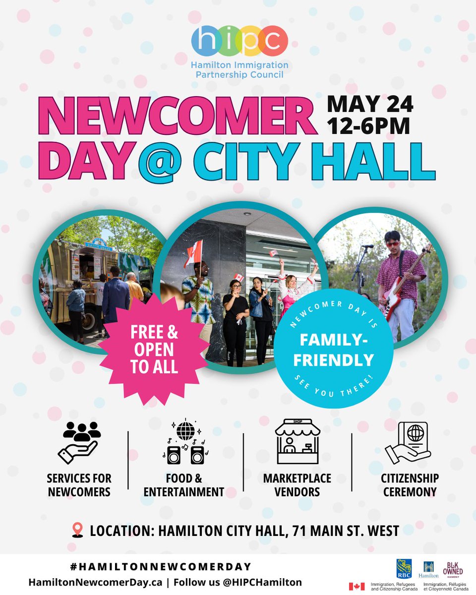 📅 Only 7 days left until Newcomer Day 2024, presented by @HIPCHamilton! Don't miss out on the information fair and exciting artists and local vendors line-up! ✨

hubs.la/Q02tYMt60   

#HIPC #HamiltonNewcomerDay #HamiltonForAll #DiversityMatters #ImmigrationMatters #HamOnt