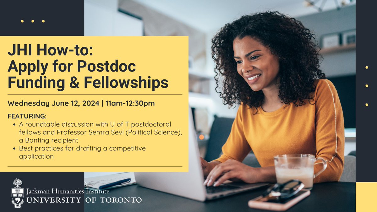 👋 Humanities graduate students, are you planning to apply for a postdoctoral fellowship? The JHI invites you to a workshop designed to help you prepare competitive postdoctoral fellowship applications. Info uoft.me/avF