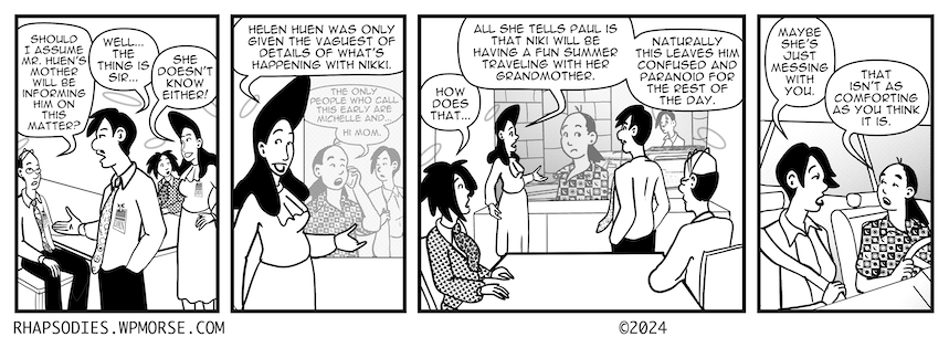 In today's Rhapsodies, Paul gets the vaguest information from his mother.
rhapsodies.wpmorse.com
#Rhapsodies
#comics
#comicstrip
#dailycomic
#officecomedy
#celestialbureaucracy
#meeting
#phonecall
#seattlecartoonist