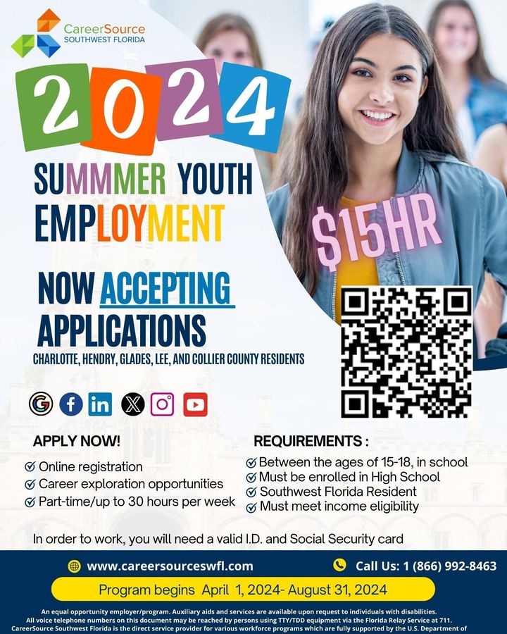 What are your plans for the summer? 
You may request to participate in the summer youth employment program by clicking the link below
careersourcesouthwestflorida.com/youth-summer-j…

#summeremployment  #youthemployment #hiring #jobs