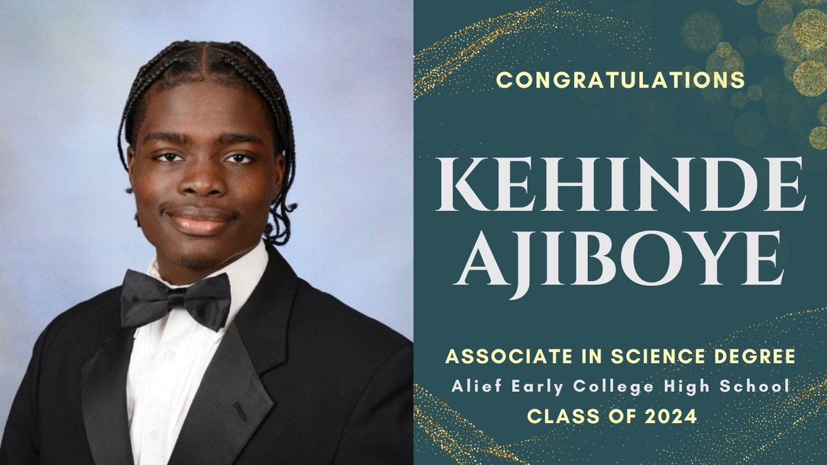 Recognizing Kehinde Ajiboye for our #aechsseniorspotlight. Kehinde is the Vice President of Community Service. He earned an Associate in Science Degree from HCC. Kehinde will attend the University of Houston to study Mechanical Engineering. Congratulations, Kehinde!