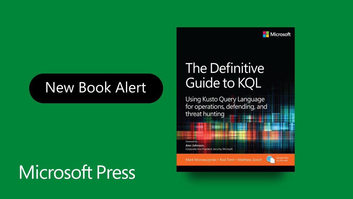 Now in stock and shipping! 🎉
The Definitive Guide to #KQL: Using Kusto Query Language for operations, defending, and threat hunting
✏️<a href="/markmorow/">Mark Morowczynski (@markmorow@infosec.exchange)</a> <a href="/rodtrent/">Speaker 25</a> <a href="/reprise_99/">Matt Zorich</a>
👉Buy the Book: microsoftpressstore.com/store/definiti…