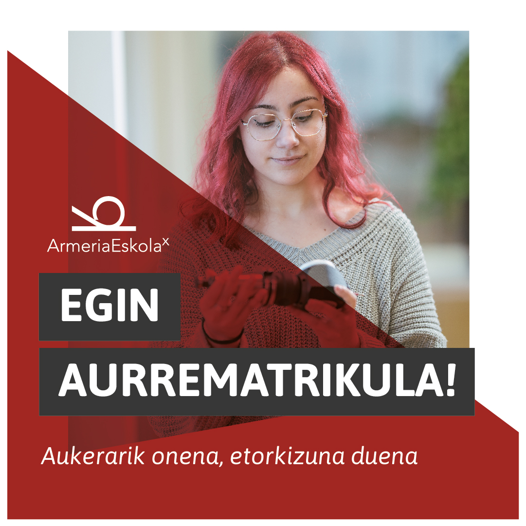 ADI🔔 Aurrematrikulak zabalik maiatzaren 24a arte! Kontsultatu gure eskaintza armeriaeskola.eus webgunean. Prematrícula abierta hasta el 24 de mayo. Consulta nuestra oferta en armeriaeskola.eus #lanbideheziketa #formaciónprofesional #fp #eibar @IkaslanG