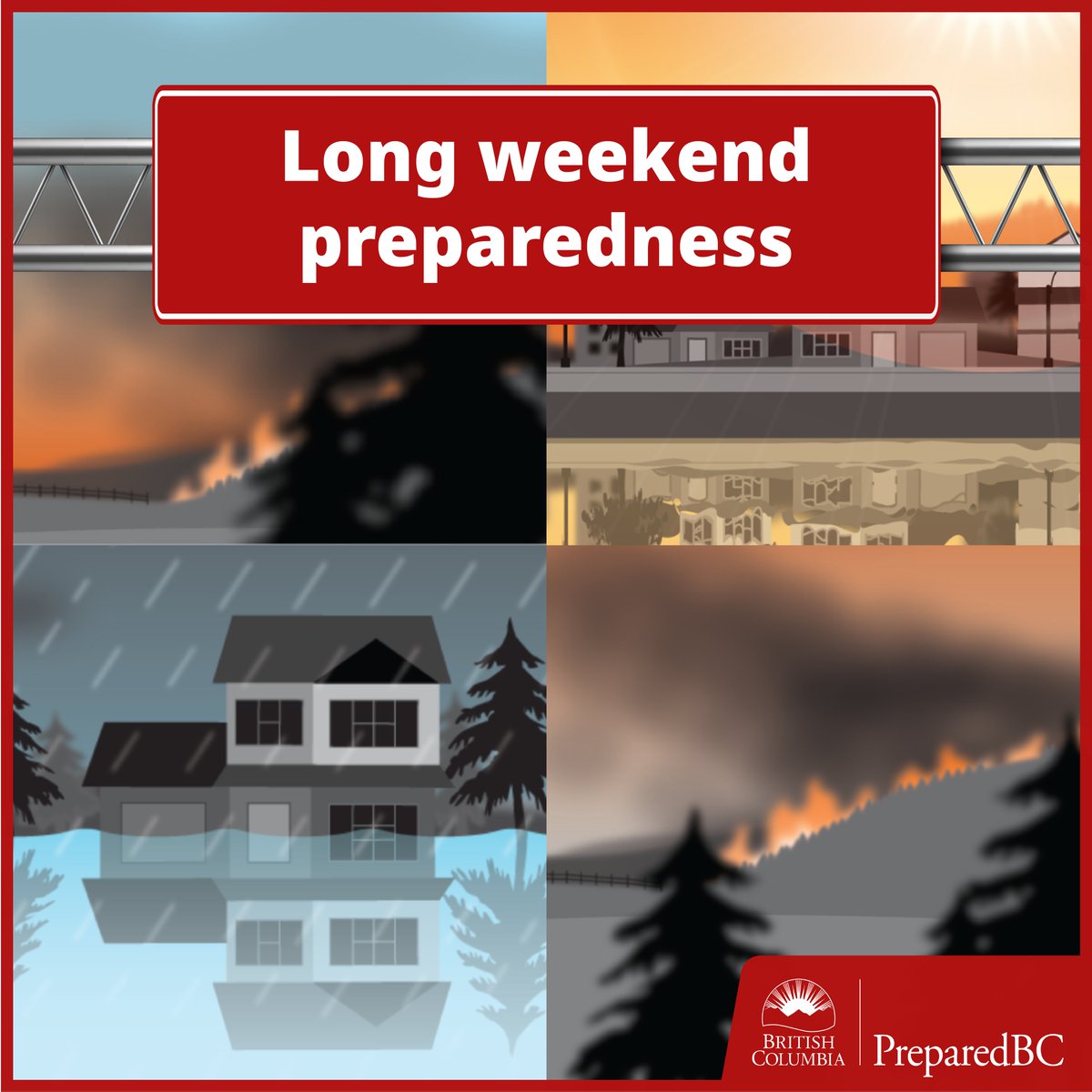Whether you’re staying home or hitting the road this Victoria Day long weekend, be prepared for: Heat: PreparedBC.ca/ExtremeHeat ☀️ Smoky conditions: ow.ly/wXcU50Oswao 🔥 Fire bans & restrictions: www2.gov.bc.ca/gov/content/sa… ❗