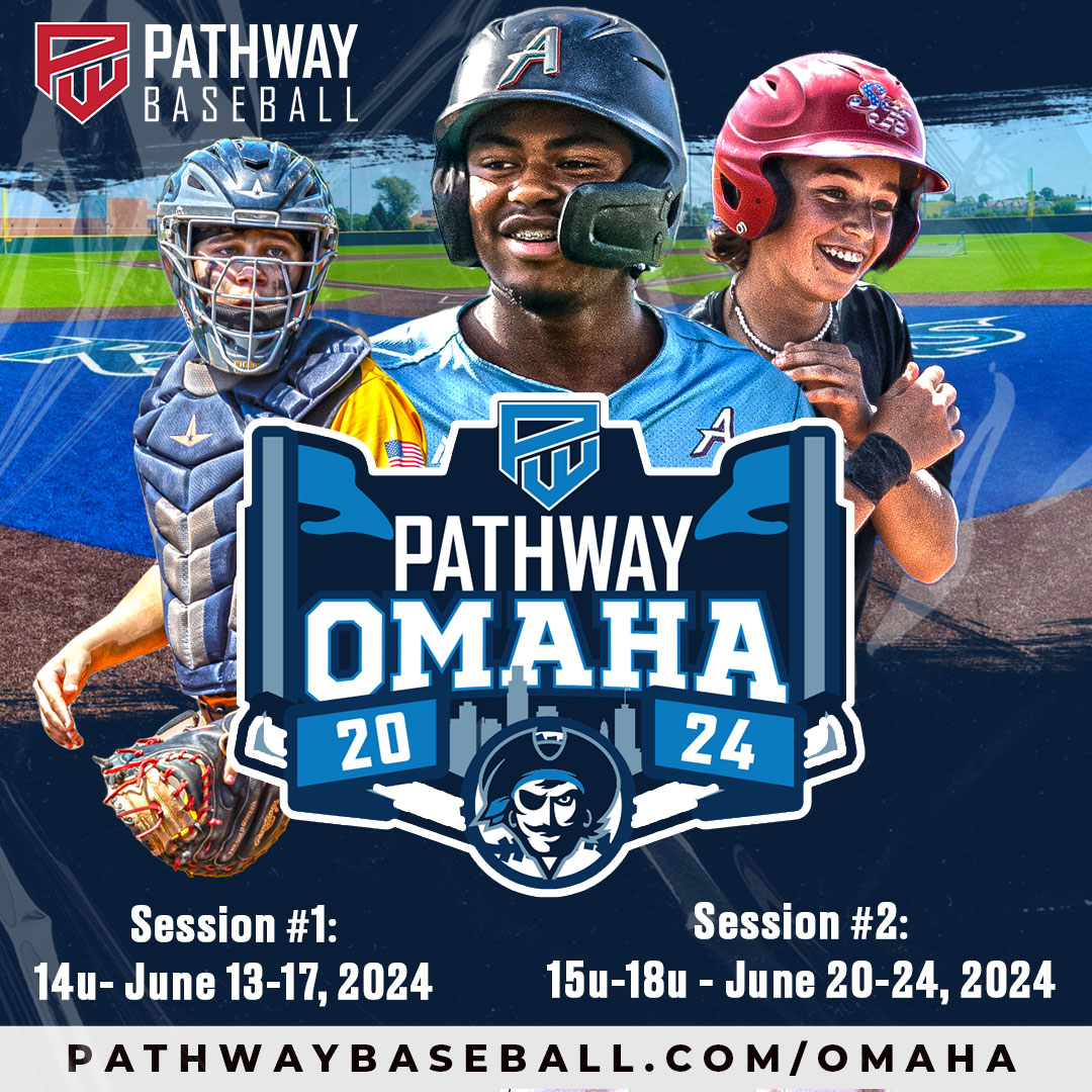 Our 2024 Pathway Omaha College Baseball Experience during the College World Series brackets are posted! Thank you to the 38 participating teams. We have teams from CA, CO, IA, IL, IN, KY, MI, MO, MT, OK, TN, TX, UT, VA, and WA. We are excited to see everyone in Omaha next month!