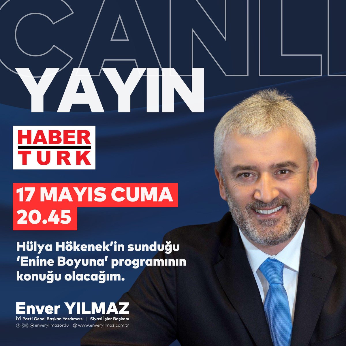 Bu akşam saat 20.45'de Habertürk TV'de 'Enine Boyuna' programının konuğu olacağım. Hülya Hökenek ve konuklarıyla gündemi konuşacağız. İyi seyirler dilerim.