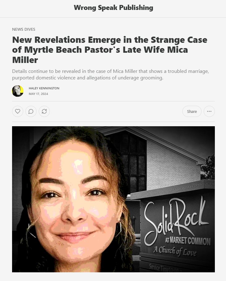 New Revelations Emerge in the Strange Case of Myrtle Beach Pastor's Late Wife Mica Miller Check out my latest for @wrongspeakpub!! wrongspeakpublishing.com/p/new-revelati…