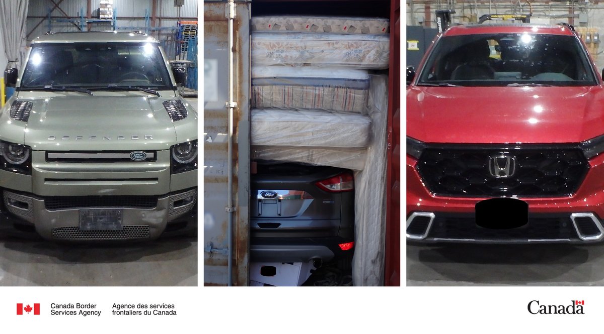 This week CBSA officers in Montréal prevented the export of 16 stolen vehicles worth over $1.3M. These were handed over to the police for investigation. For data on stolen vehicles recovered by the CBSA: ow.ly/aHe650RJQSB