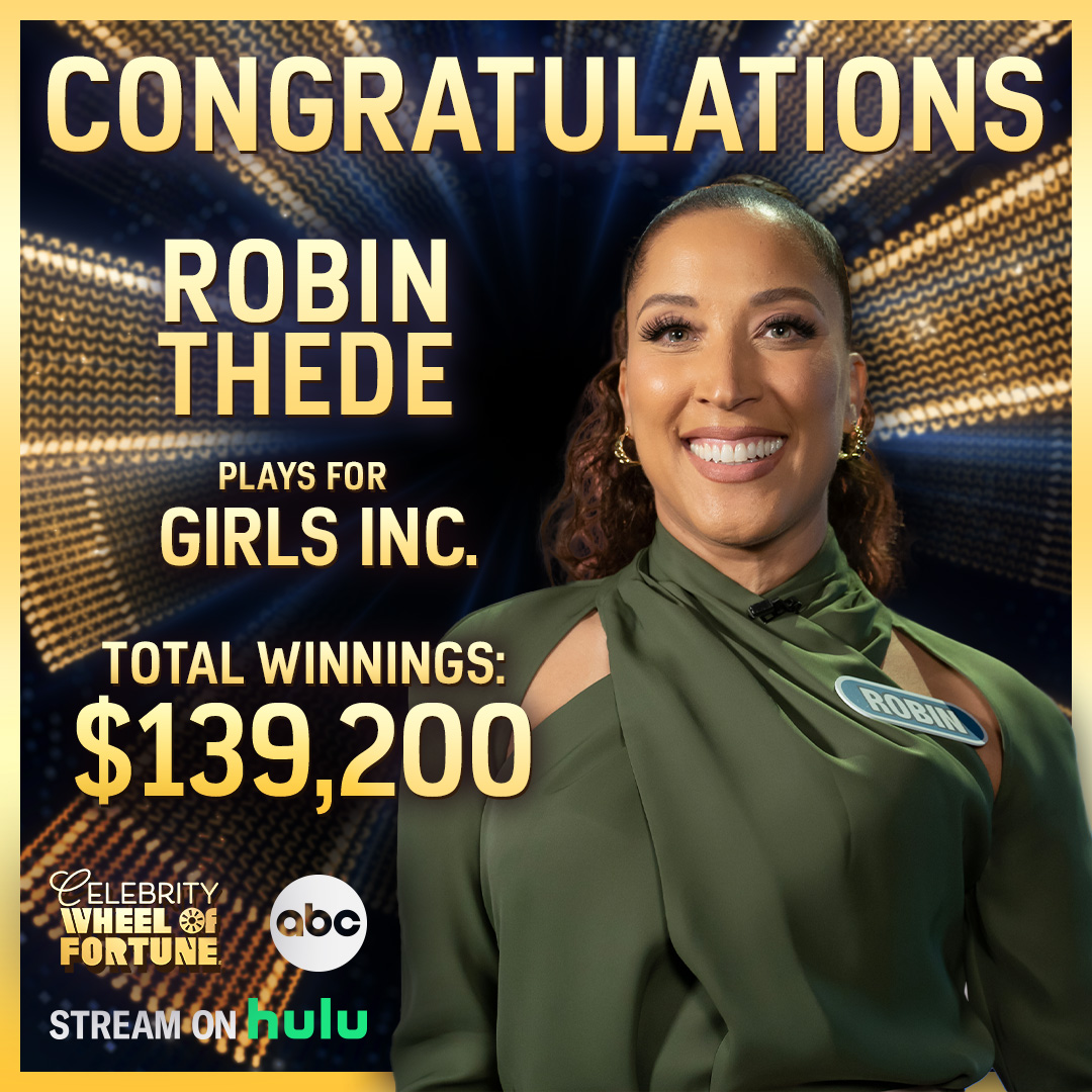 A big thank you to @robinthede for raising money for Girls Inc. on #CelebrityWheelOfFortune! Your support helps build the new generation of #strongsmartbold leaders. Catch the episode on Hulu to see her in action! @celebritywof