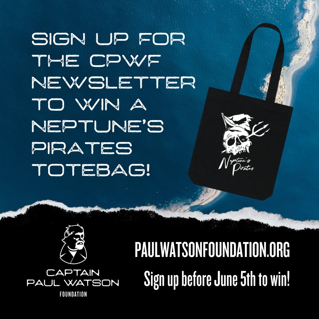 Sign up for our newsletter by June 5 and be entered to win a Neptune’s Pirates tote! 🏴‍☠️ Stay updated with exclusive news, campaign information, and volunteer opportunities through the official Captain Paul Watson Foundation newsletter. Head over to our website and scroll to the