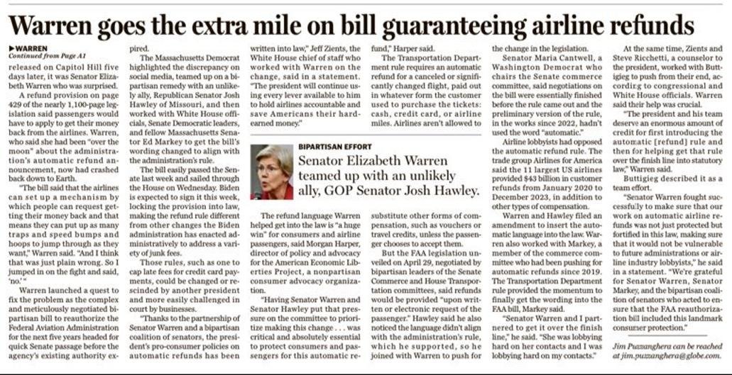 Great news! @POTUS Biden's rule guaranteeing you an automatic cash refund if the airline significantly delays or cancels your flight is now LAW. I fought hard for this, because making customers jump through hoops to get refunds is just plain wrong.