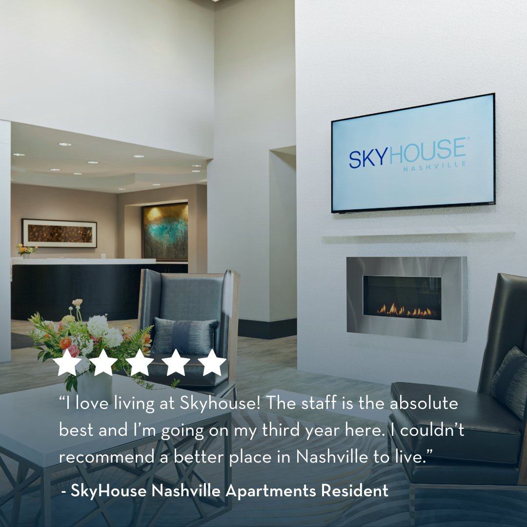 Resident reviews like this>>>

We always appreciate hearing about the resident experience at SkyHouse Nashville Apartments. If you're in search of an apartment in Nashville, look no further than SkyHouse Nashville Apartments! 

#SkyHouseNashville #NashAPTS #Nashville