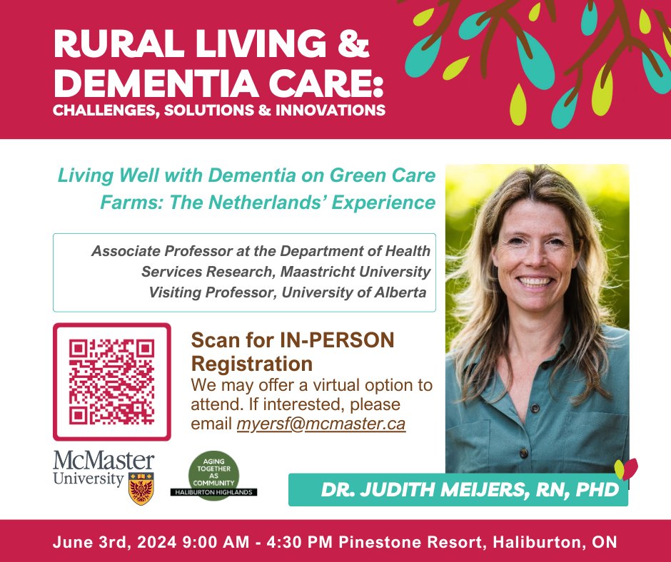 Upcoming IN PERSON conference on June 3rd, join us:
zeffy.com/en-CA/ticketin…
Dr. Judith Meijers, joining us from the Netherlands, will be talking about Living Well with Dementia on Green Care Farms.
<a href="/TrentAging/">Trent Centre for Aging & Society</a>, @psychology_trentu,
hashtag#spaltc, @agingtogetherascommunity