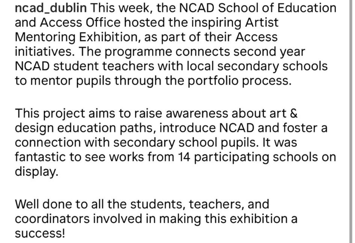 Check it out! We have an exhibit in NCAD!! 🥳 So proud of our fantastic Fifth Years! 💡 Huge thank you to Grace and Adria from @NCAD_Dublin Yr2 Education 🙏 @moylepark #NCADAccess #Mentoring