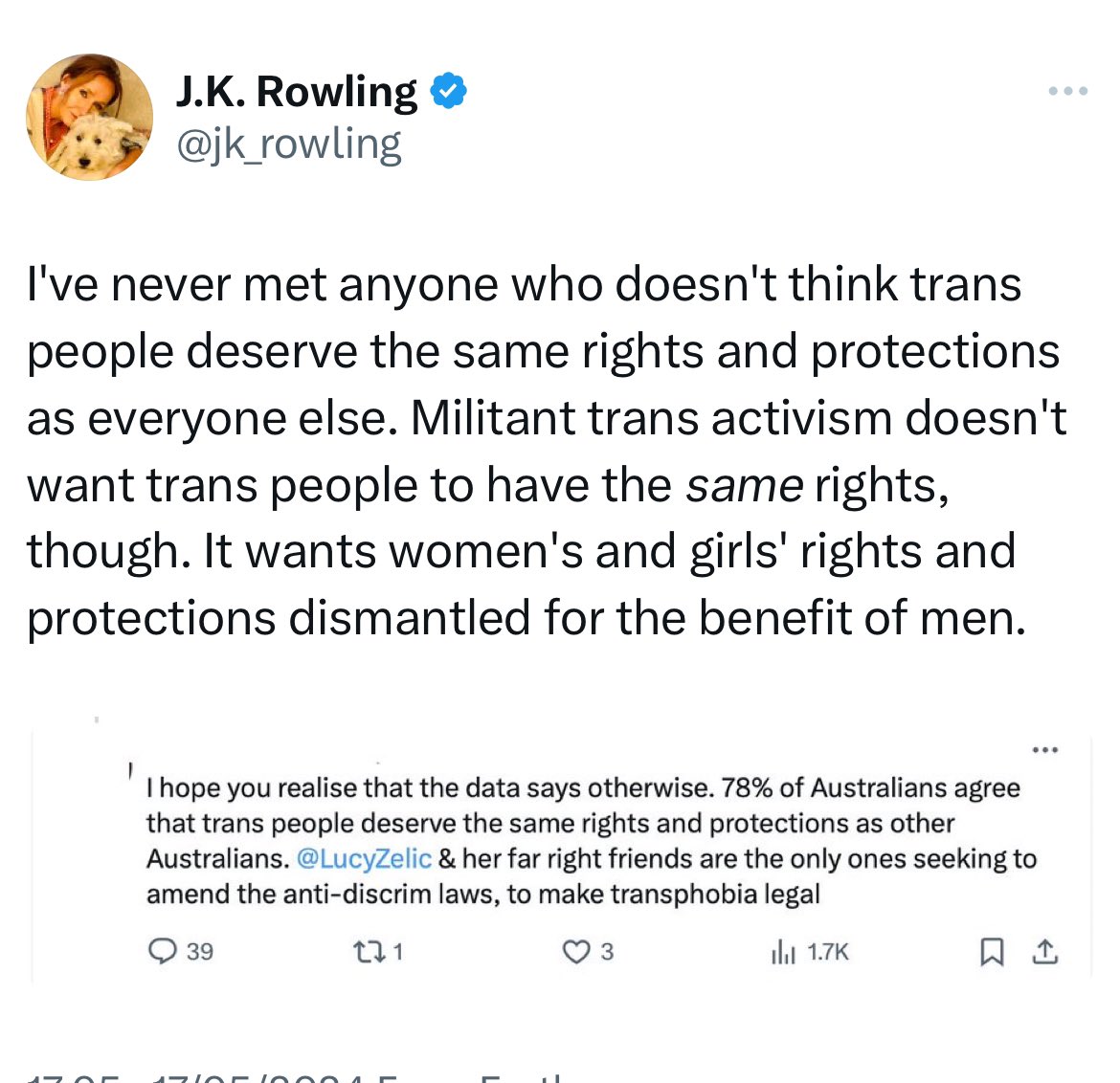 Trans women have had their rights in law to use female bathrooms since 2010, & were using them before that. Did this impact women’s rights & safety? No. JK Rowling, like all anti-trans activists, want to remove these rights & force trans women into spaces that will endanger them