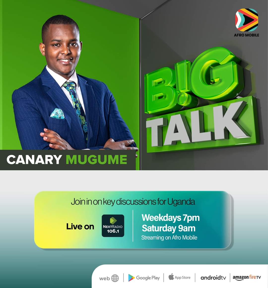 ON AIR: @nextradio_ug #NextBigTalk with @CanaryMugume 

Watch live on the @afromobileug app.

#NextRadioUg