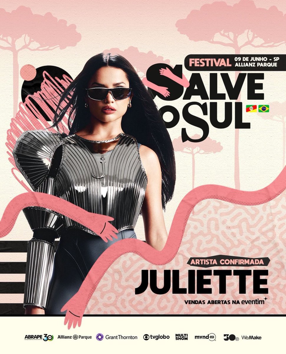 Juliette é uma das atrações do festival Salve o Sul, que acontecerá nos dias 7 e 9 de junho no Allianz Parque, em São Paulo. Ela se apresentará no dia 9. Todo o valor arrecadado será destinado a ajudar o Rio Grande do Sul. Vai ser lindo! 🥹❤️

Adquira aqui: