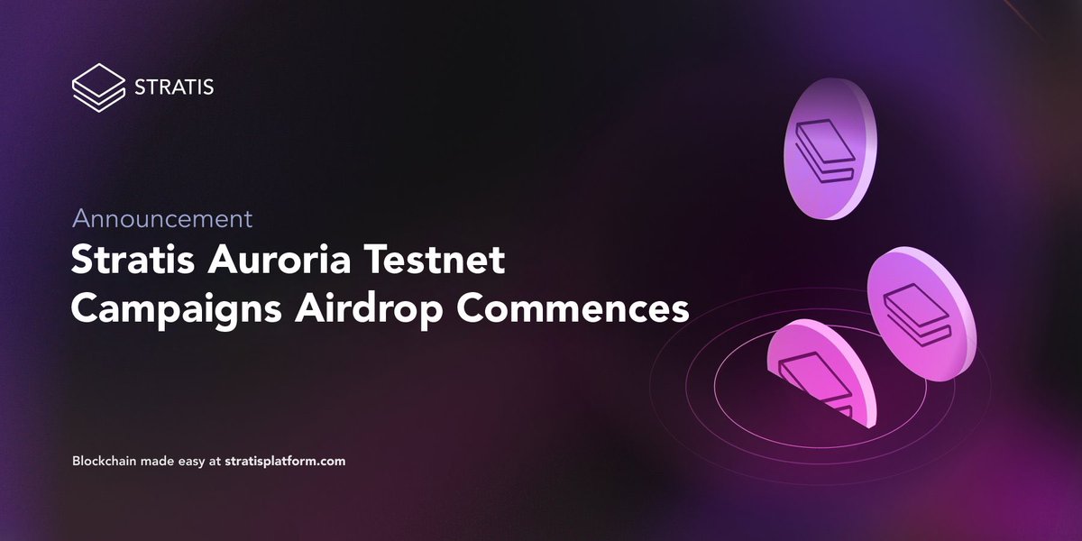 Stratis testnet airdrop distribution has now started stratisplatform.com/2024/05/17/aur… #web3 #airdrop #Gamefi $STRAX