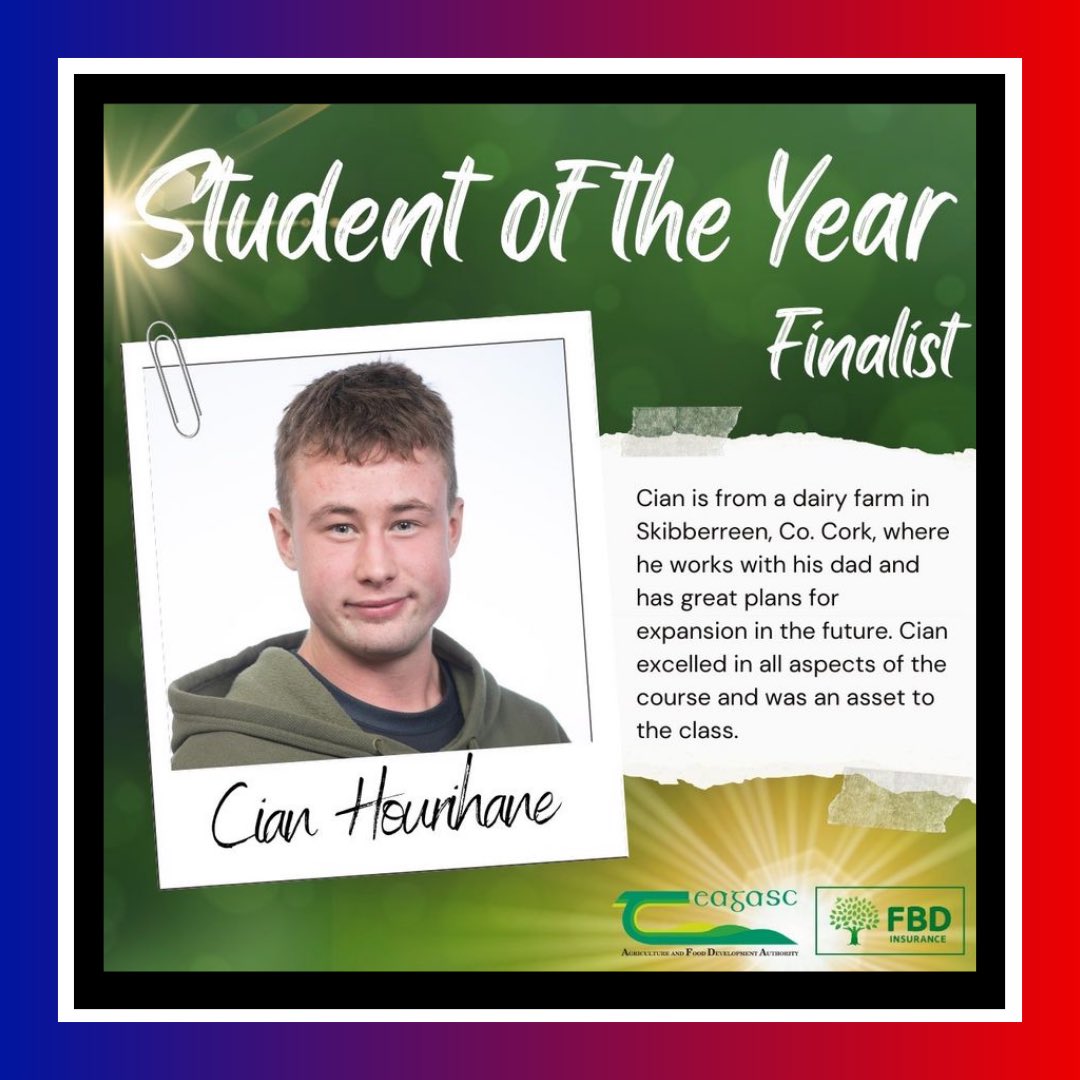 Congratulations to Cian Hourihane on being a Finalist in the @teagasc Student of the Year award 👏
Cian’s brother Martin is one of our milk lorry drivers, and Cian & his father Noel are also Drinagh milk suppliers farming at home in Castlehaven.
#FarmFriday #westcork #drinaghcoop