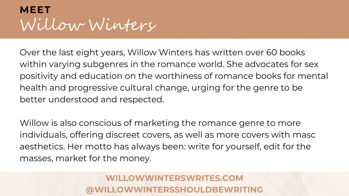 🎊 Please give a warm welcome to our next speaker, Willow Winters!

🧵 1/5

#AuthorNation #romanceauthor #amwriting