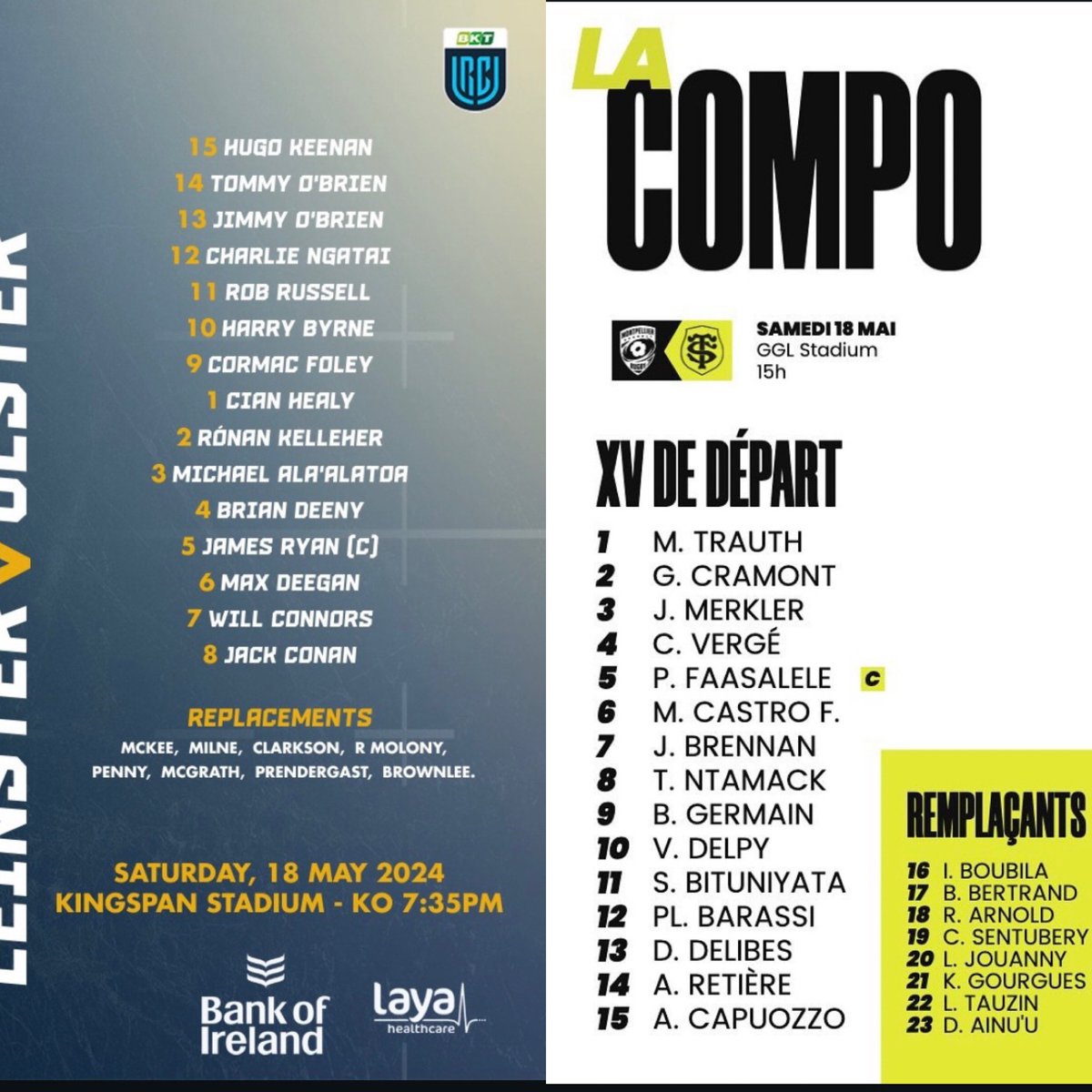 Both selections show where the coach’s heads are at. The likes  of Dupont , Kinghorn & Ntamack have 2nd weekend off . Keenan & Ryan back is massive bonus.     #ToulouseWatch #STLEI #LEIvTOU