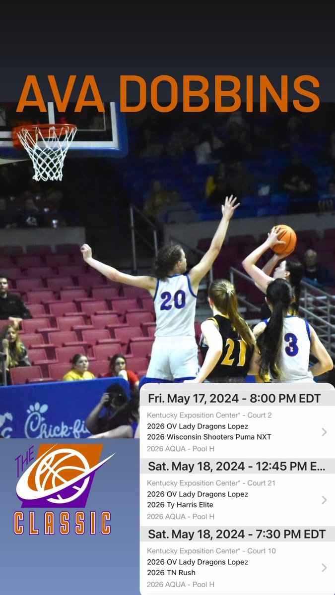 Ava Dobbins (@avadobbins20) on Twitter photo Schedule for this weekend! I'm so excited to play some ball! <a href="/2026OVDragons/">OV Dragons-2026 Lopez</a> <a href="/lady_dragons/">ladydragonbasketball</a> Schedule for this weekend! I'm so excited to play some ball! <a href="/2026OVDragons/">OV Dragons-2026 Lopez</a> <a href="/lady_dragons/">ladydragonbasketball</a>
