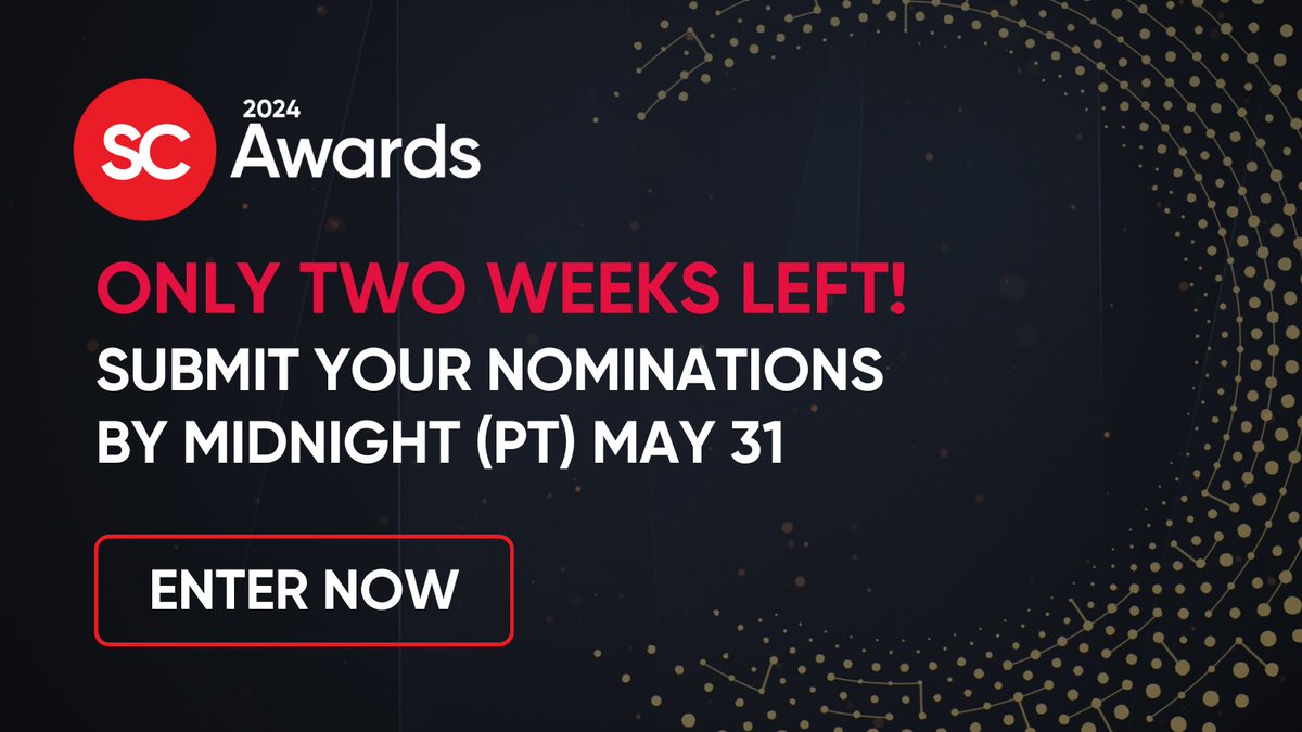 You have just two weeks left to submit your entries for the 2024 SC Awards! This is your chance to showcase your team's hard work in the cybersecurity arena. Don't let this opportunity slip away as the May 31st deadline draws near. Submit your entries bit.ly/49jPJFI