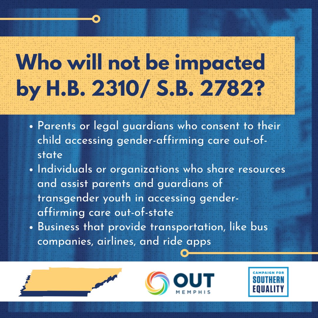 Confused about Tennessee's new amendment to the gender-affirming care ban? Get the facts! Swipe through or click on the link to read a policy explainer from @outmemphis and Campaign for Southern Equality. docs.google.com/document/d/128…