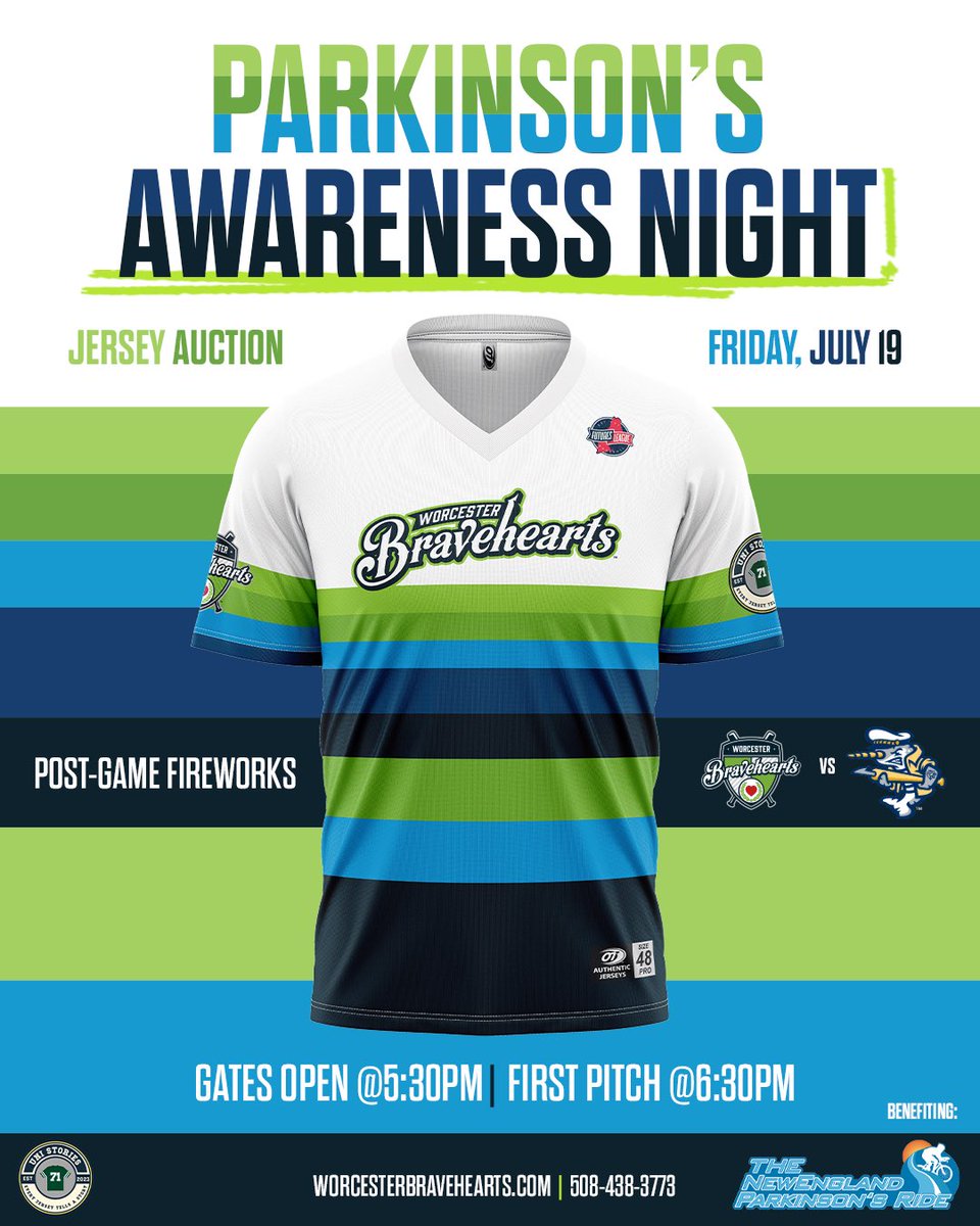 Be part of a special night for a special cause! 💚 On Friday, July 19, participate in our jersey auction supporting Parkinson’s research with @neparkinsons + post-game fireworks🎆 Let’s make a difference together! 🔗neparkinsonsride.org 🎟️wb1.glitnirticketing.com/wbticket/mobil…