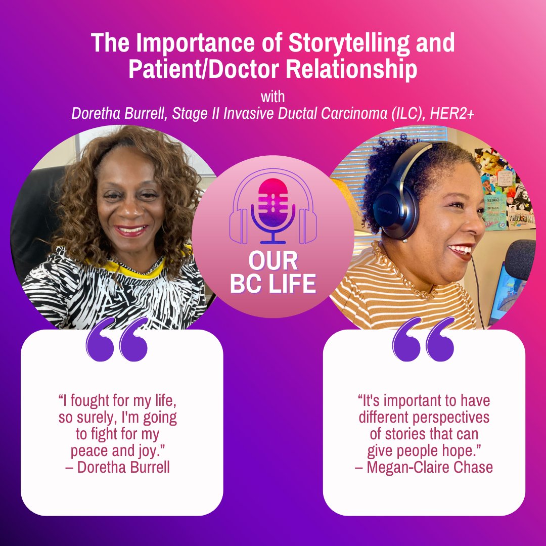 Doretha Burrell, a 17-year stage II #InvasiveDuctalCarcinoma (ILC) survivor, emphasized the significance of the trust & rapport she built with her oncologist, which contributed to her healing. 🎧 Tune in on your favorite podcast platform & listen to her experience on Our BC Life.