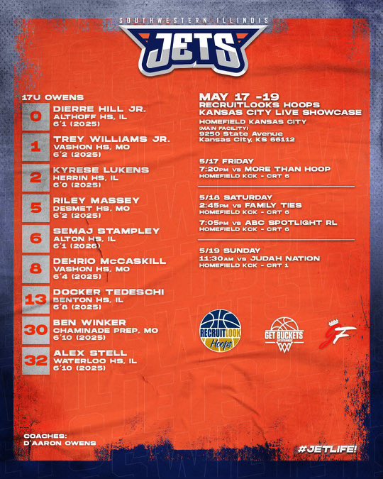 This is my schedule for this weekend at the Kansas City live period May 17-19! Jersey #13