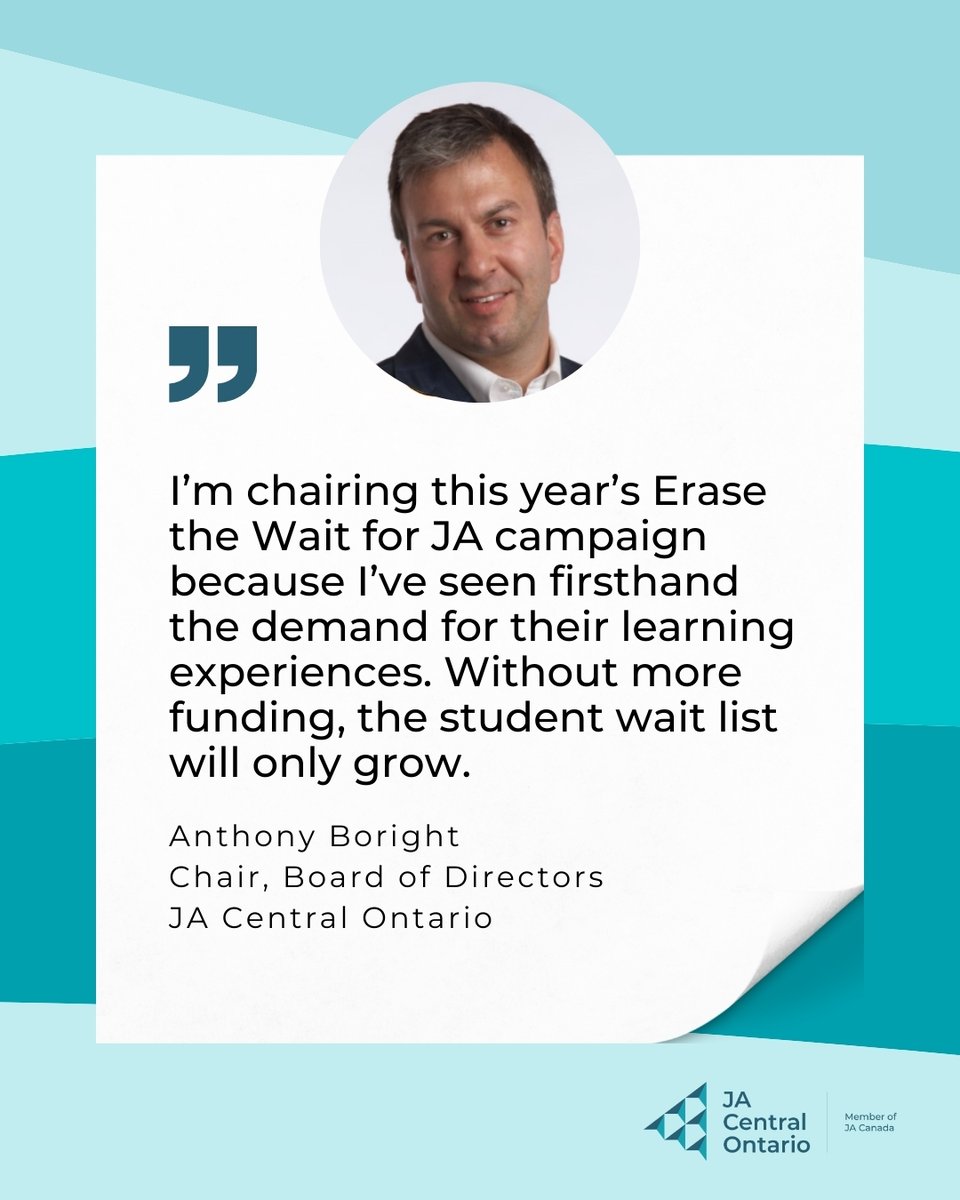 For the past 6 years, Anthony has been supporting JA Central Ontario, helping empower youth with essential financial literacy and career readiness skills. His commitment to erasing the wait list for JA is inspiring! ✨ Join Anthony and make a difference 💌 bit.ly/4b7Agdd