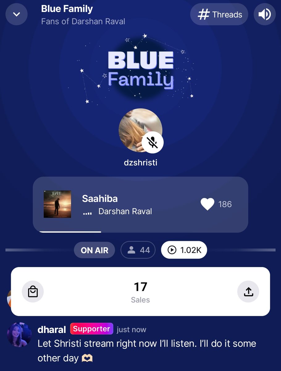 Bluefamily's lucky charm 💙🧿

@DarshanRavalDZ we completed 1k streams today on Stationhead 🥹💙