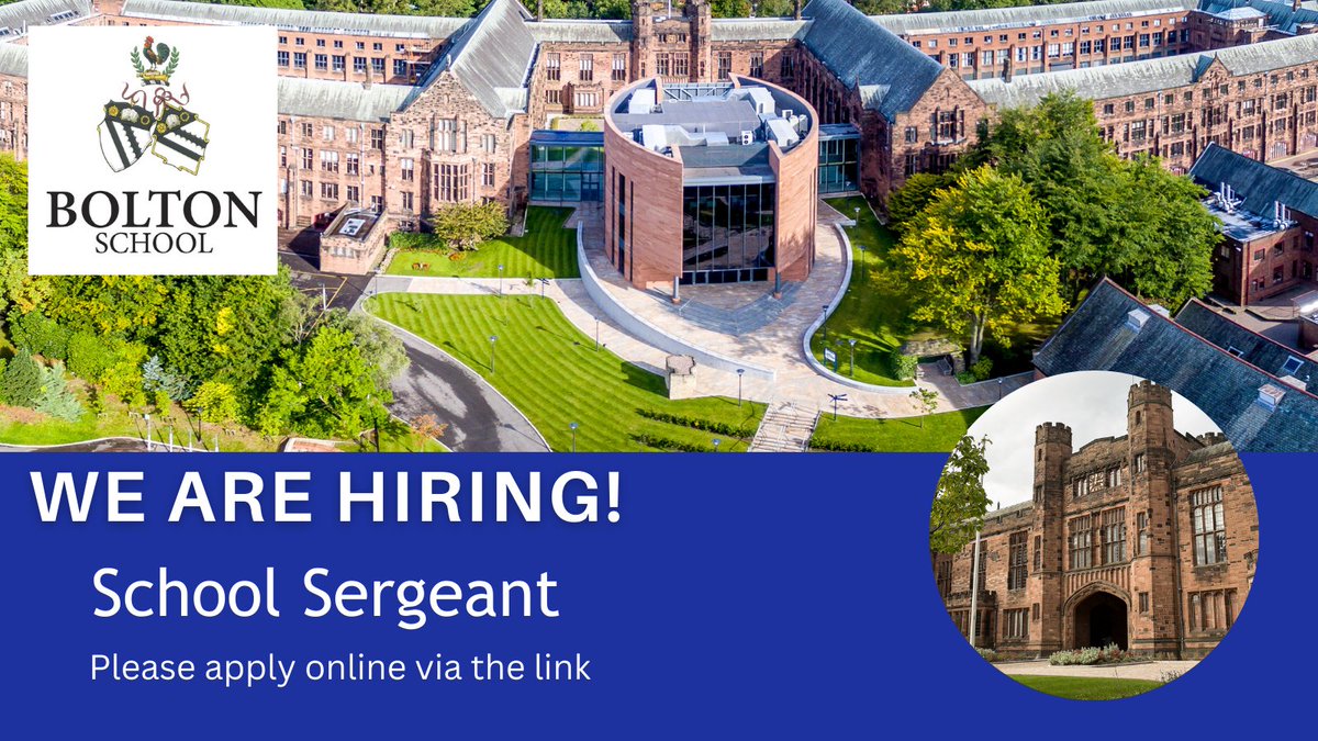 We are hiring! We are currently looking for a full-time School Sergeant, to work on a permanent basis in our Operational Services Department  Please click here to apply:  bit.ly/4auY3mq #hiring #boltonjobs #recruitment #caretaker