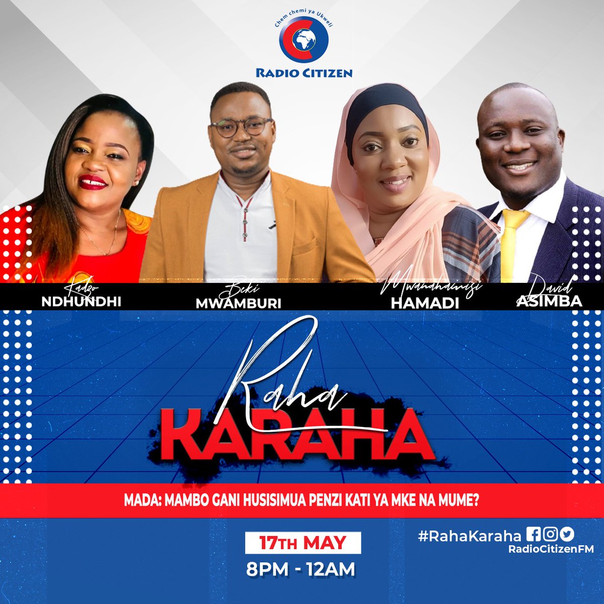 Leo hii ndani ya #RahaKaraha tunajadili je, ni mambo gani ambayo katika mahusiano husisimua penzi kati ya mke na mume ? @bekimwamburi @mwanahamisi254 @DavidAsimba @KNdhundhi #RahaKaraha #RadioNumberOne