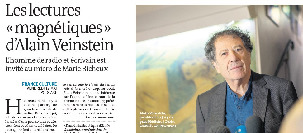 « Dans la bibliothèque de… », sur @FranceCulture, les lectures « magnétiques » d’Alain Veinstein, au micro de @MarieRicheux lemonde.fr/culture/articl… via @GrangerayEmilie