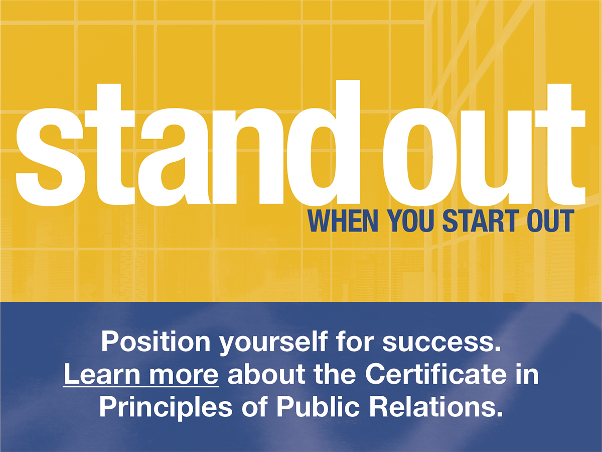 Stand out to employers with the Certificate in Principles of Public Relations. Designed for students within six months of graduation (before or after). Find out how to apply and make your mark! accreditation.prsa.org/MyAPR/Content/…