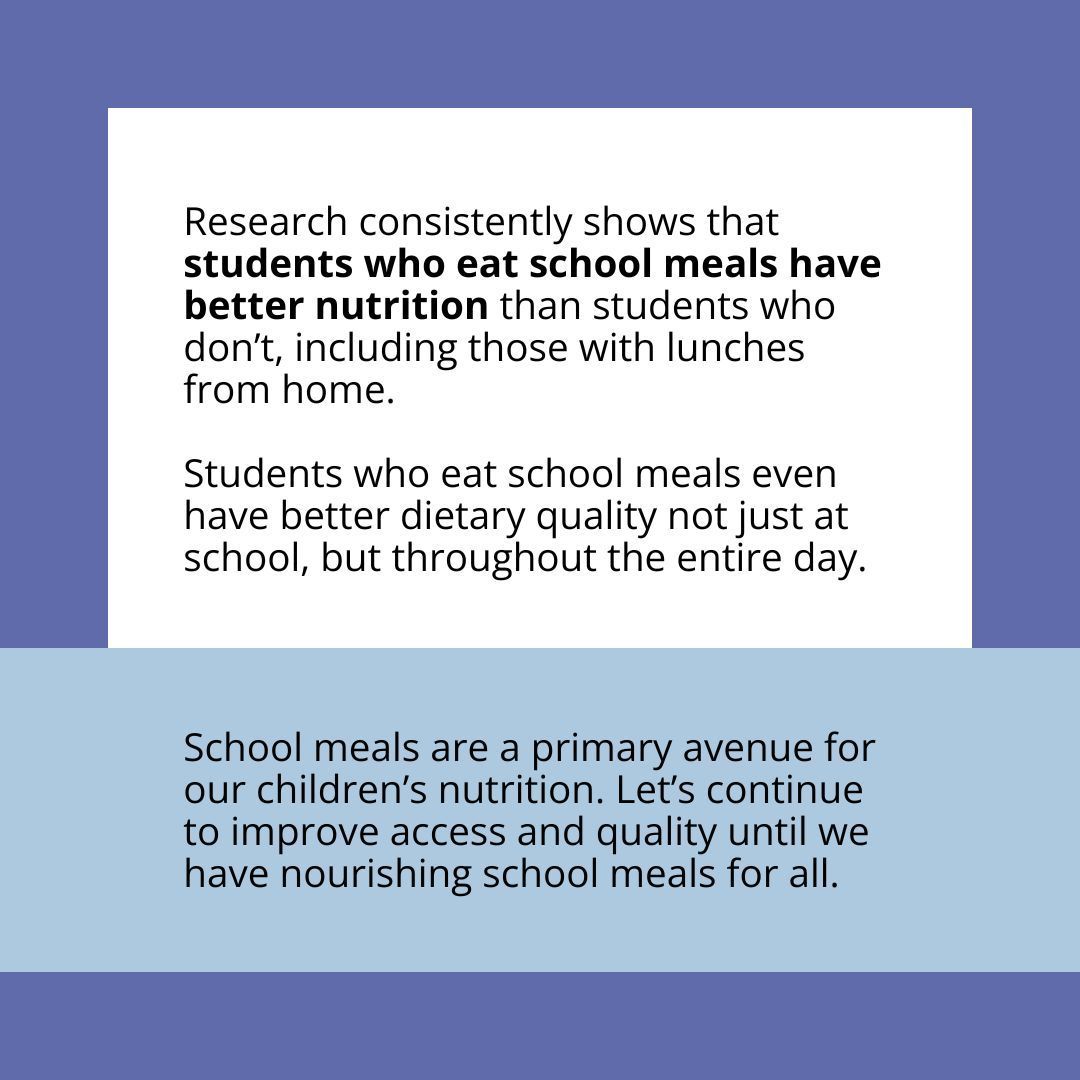 USDA recently released improved federal nutrition standards for school meals. 

Research consistently shows that students who eat school meals have better nutrition than students who don’t, including those who bring lunches from home.

#schoolmealsforall #schoolmealsoregon