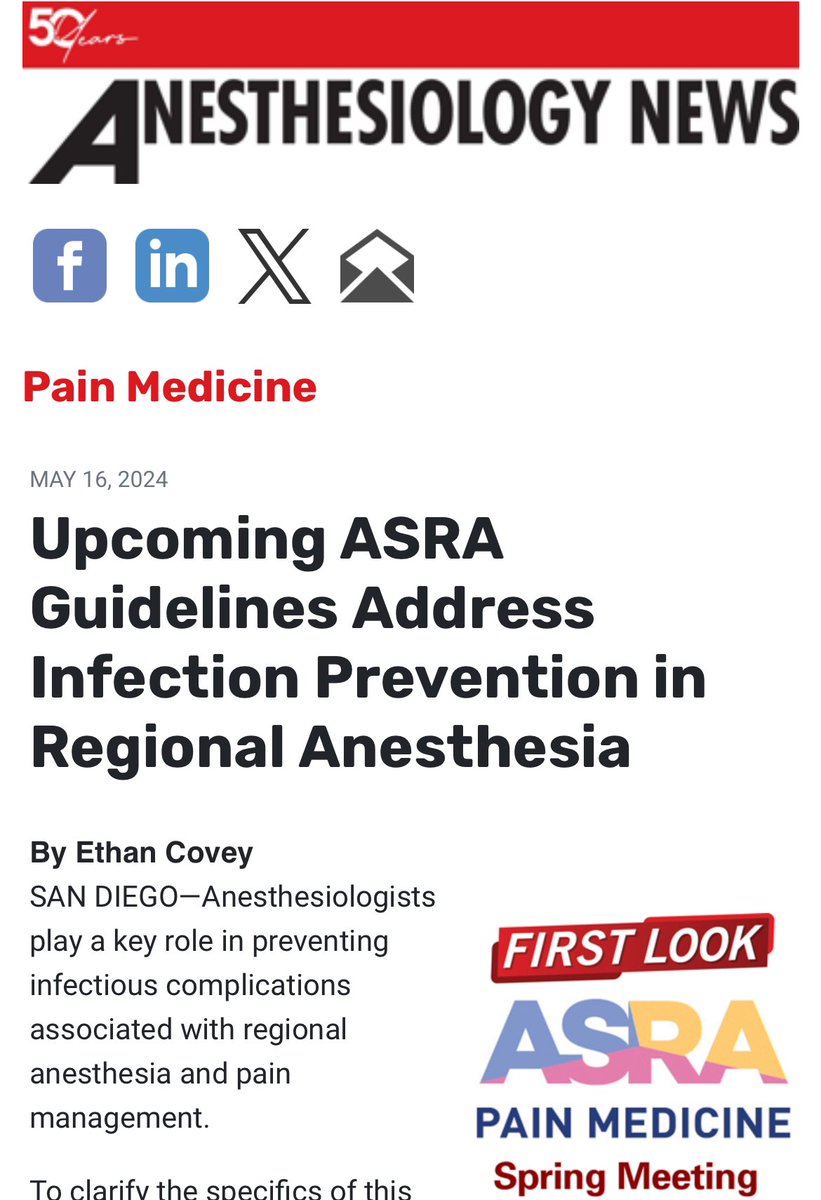 #regionalanesthesia Looking forward for the full guidelines on infection control in #regionalanesthesia & #pain medicine !! 👉 primer: anesthesiologynews.com/Pain-Medicine/… @ASRA_Society @DProvenzanoMD @NarouzeMD @rakesh6282 @SLKoppMD @rljohnsonmd @DoctorSivaMD @dr_tinadoshi @AmyPearsonMD