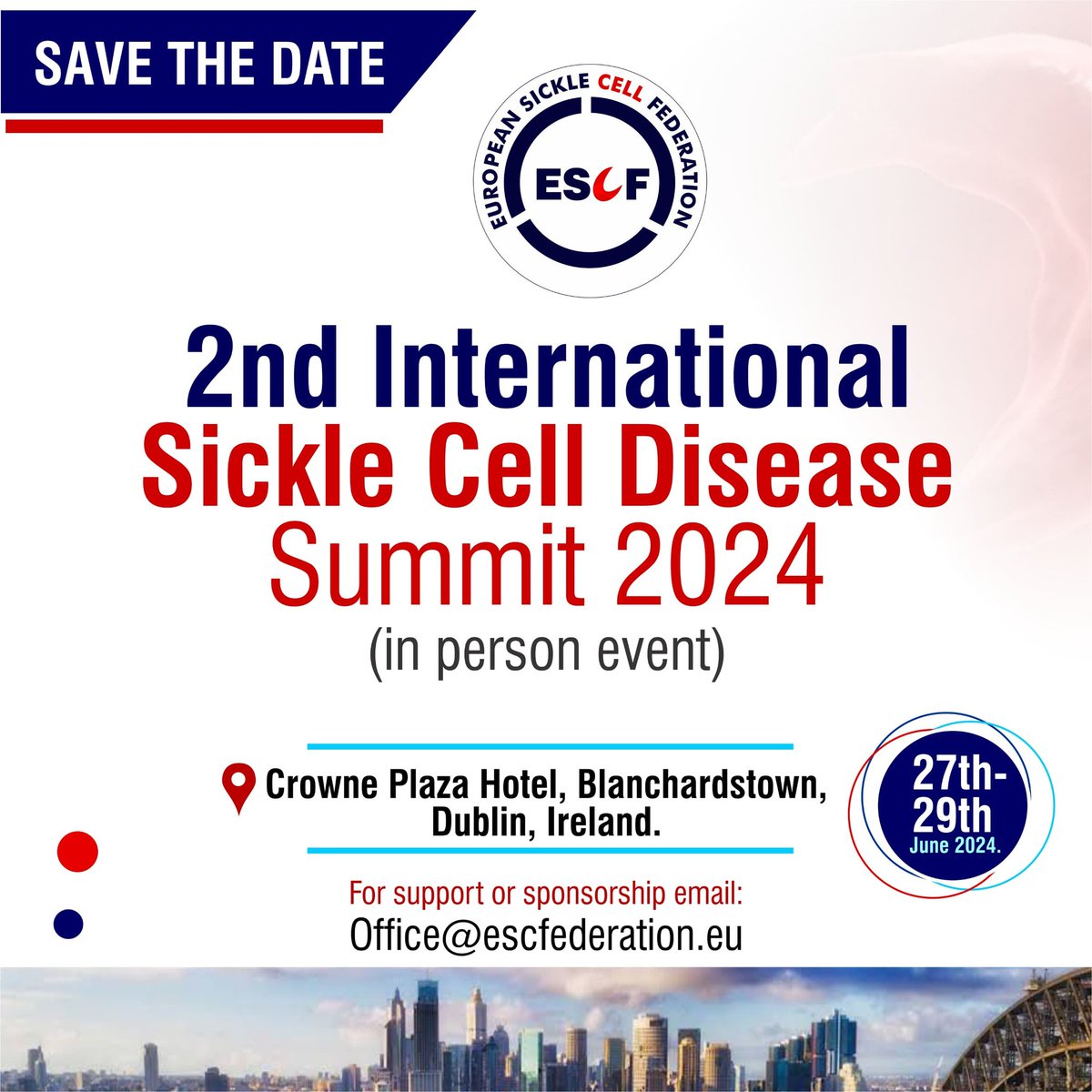 Save this Date!! Our International Sickle Cell Disease Summit is coming up this June 27th-29 2024. Registration open escfederation.eu/register The perfect place to be among patients, clinicians and industry Join us for a great information and networking experience. #ESCFSummit24